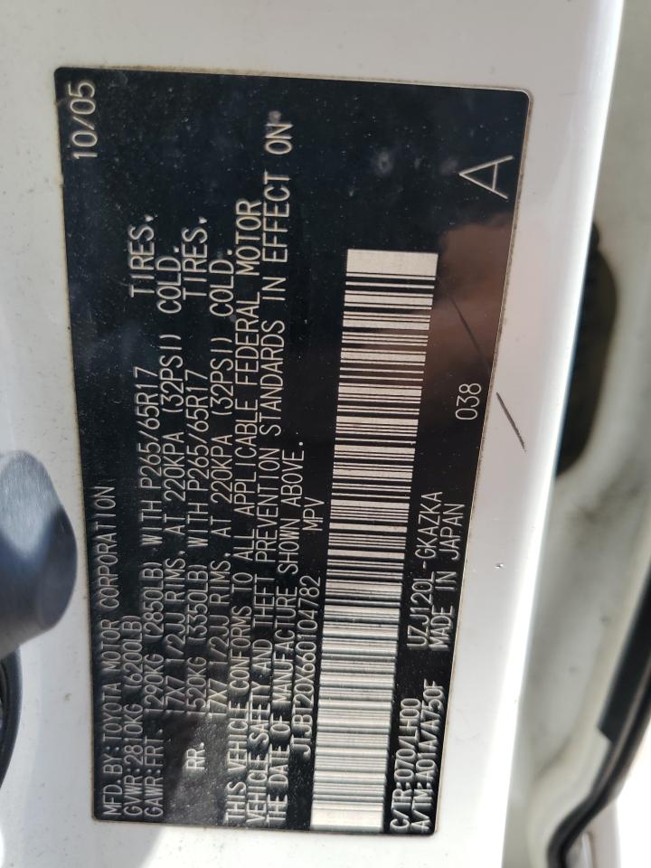 2006 Lexus Gx 470 VIN: JTJBT20X660104782 Lot: 56662805