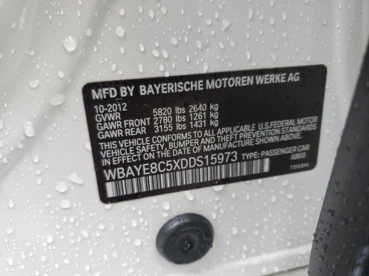 2013 BMW Alpina B7 VIN: WBAYE8C5XDDS15973 Lot: 56355995