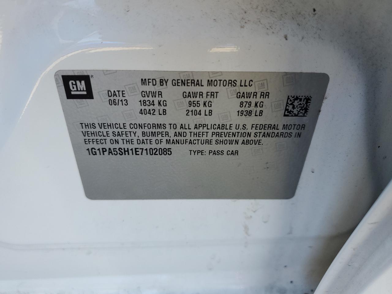 2014 Chevrolet Cruze Ls VIN: 1G1PA5SH1E7102085 Lot: 57299035