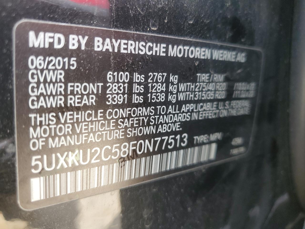 2015 BMW X6 xDrive35I VIN: 5UXKU2C58F0N77513 Lot: 55859345
