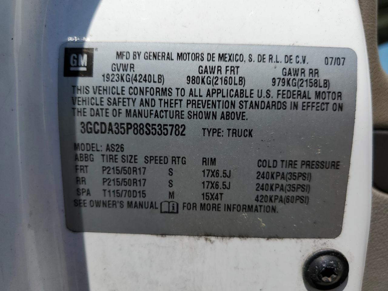 2008 Chevrolet Hhr Panel Lt VIN: 3GCDA35P88S535782 Lot: 55821105