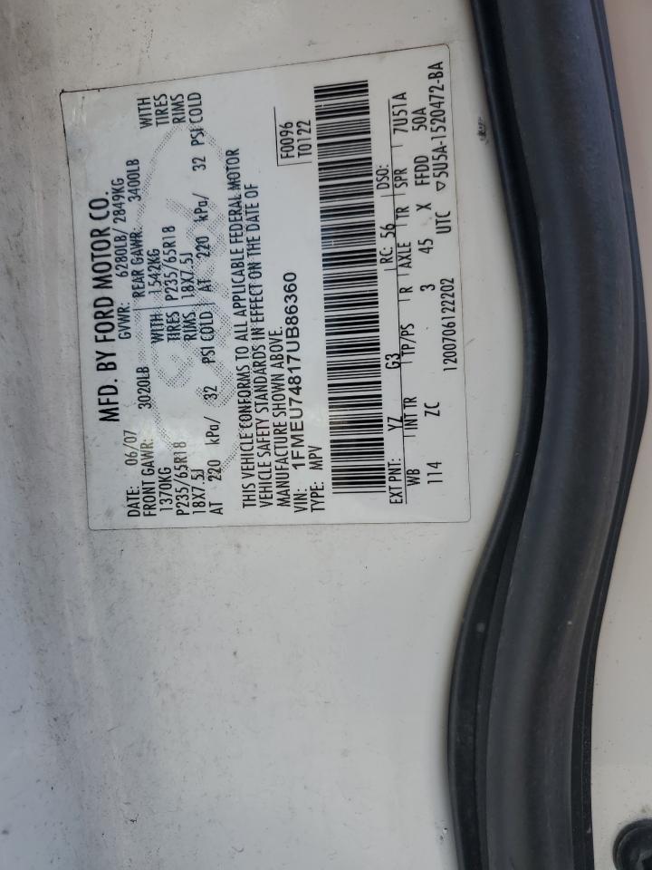 2007 Ford Explorer Eddie Bauer VIN: 1FMEU74817UB86360 Lot: 55839065