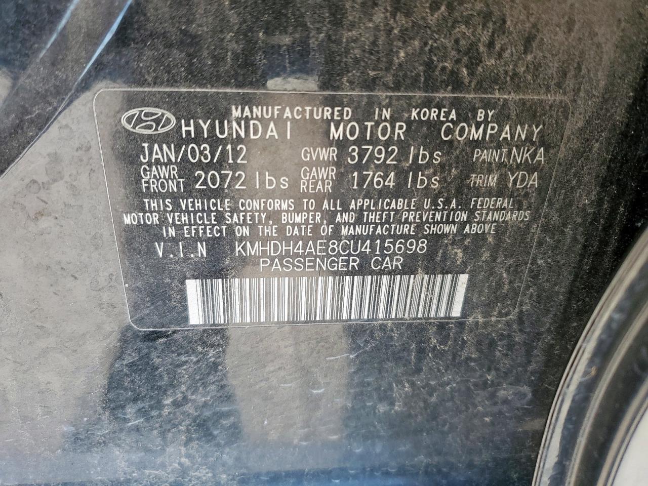 2012 Hyundai Elantra Gls VIN: KMHDH4AE8CU415698 Lot: 56657695