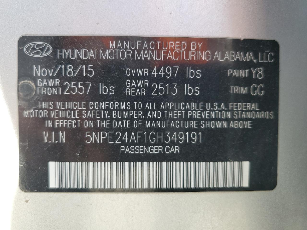 2016 Hyundai Sonata Se VIN: 5NPE24AF1GH349191 Lot: 56995005