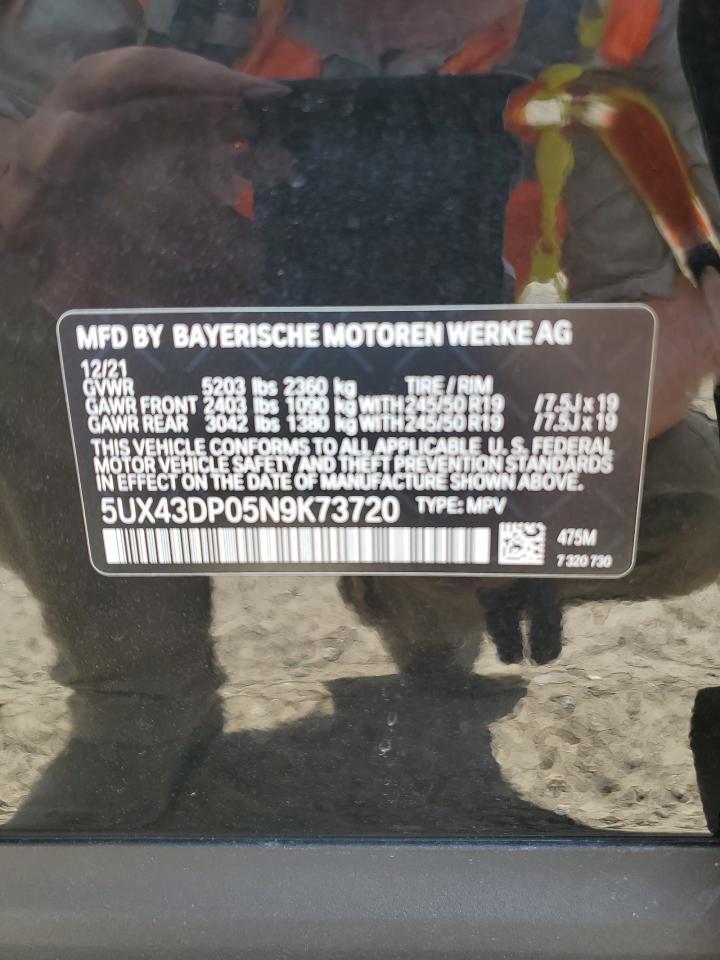 2022 BMW X3 Sdrive30I VIN: 5UX43DP05N9K73720 Lot: 56982415