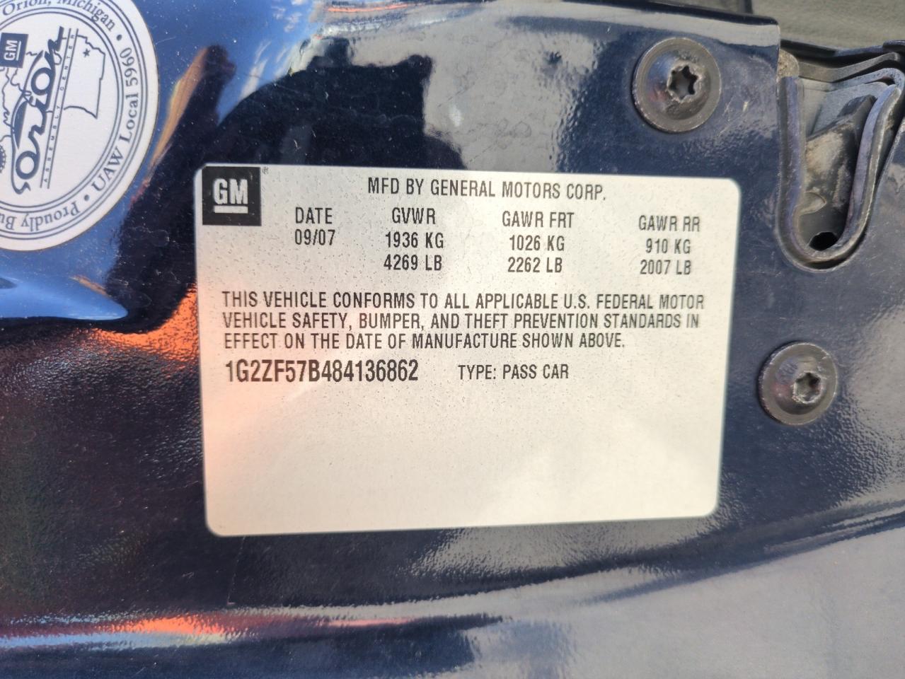 2008 Pontiac G6 Value Leader VIN: 1G2ZF57B484136862 Lot: 56330855
