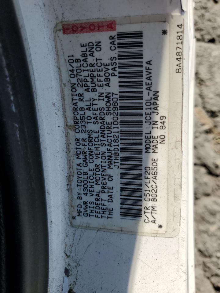 2001 Lexus Is 300 VIN: JTHBD182110029807 Lot: 56356605
