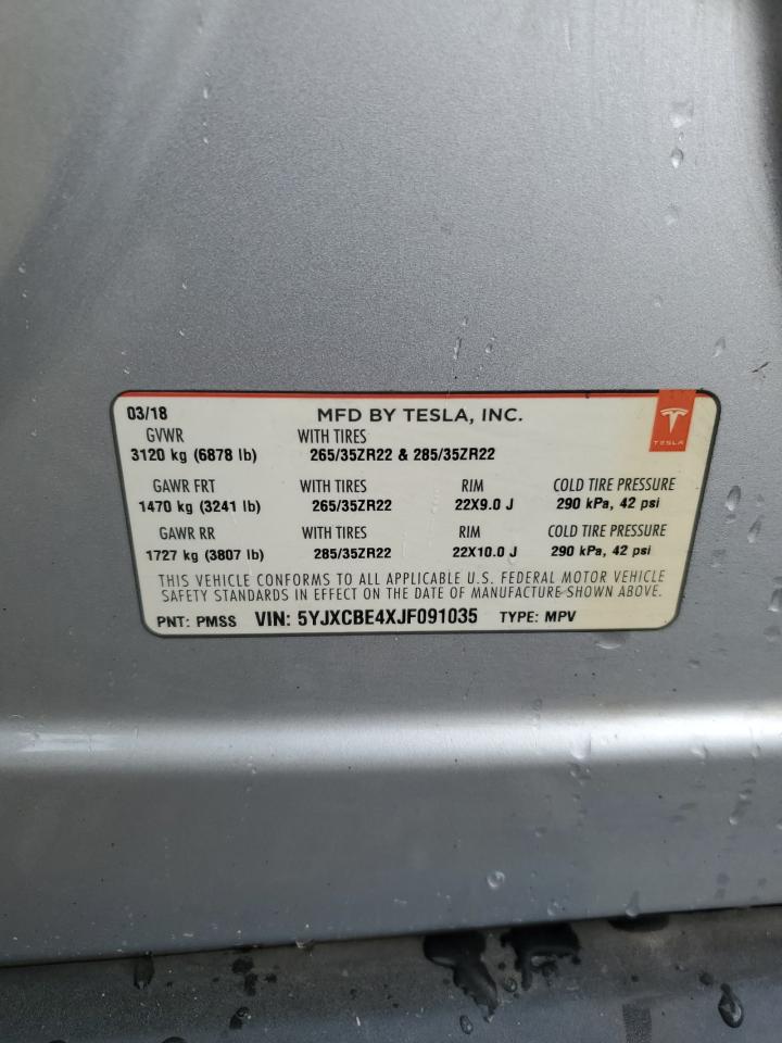 2018 Tesla Model X VIN: 5YJXCBE4XJF091035 Lot: 56326495
