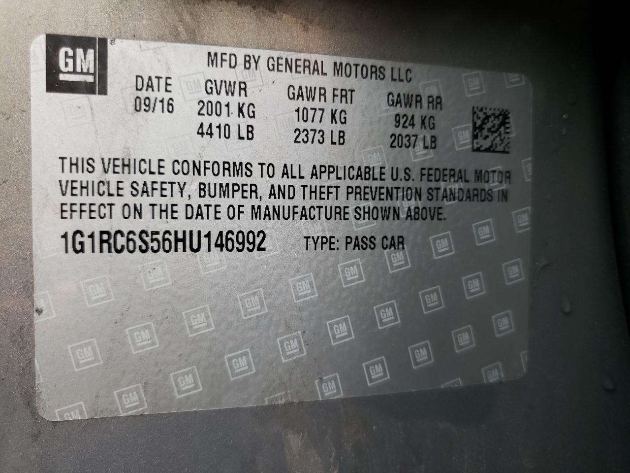 2017 Chevrolet Volt Lt VIN: 1G1RC6S56HU146992 Lot: 56643535