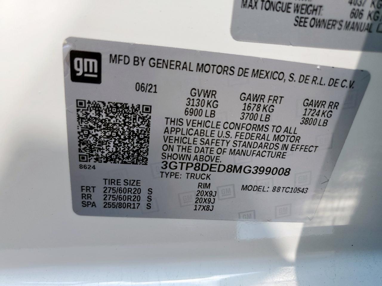 2021 GMC Sierra C1500 Slt VIN: 3GTP8DED8MG399008 Lot: 57481075