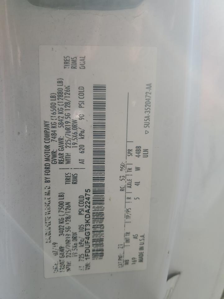 2019 Ford F450 Super Duty VIN: 1FDUF4GT3KDA22475 Lot: 55667995