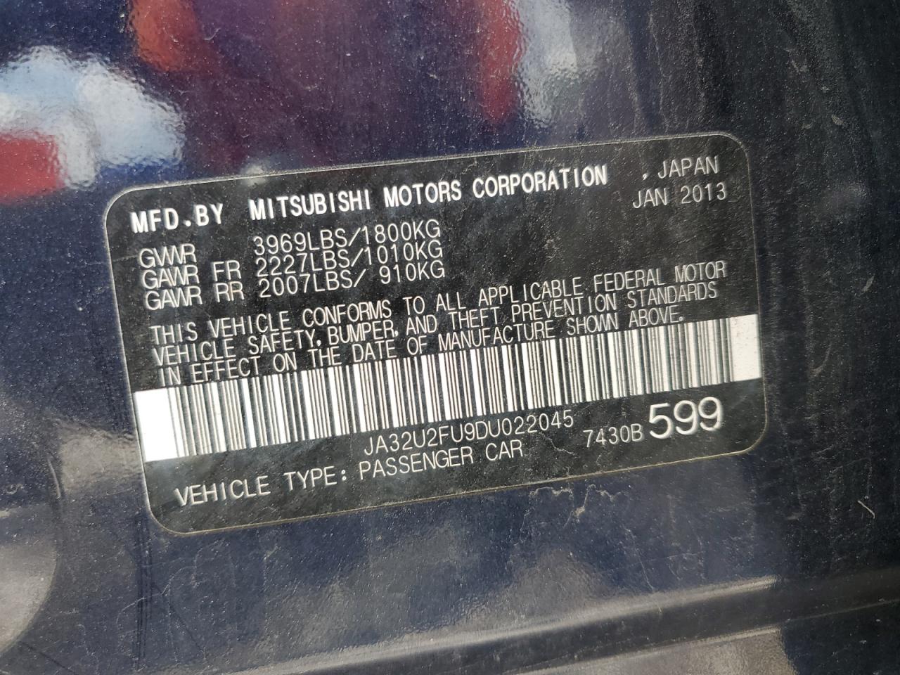 2013 Mitsubishi Lancer Es/Es Sport VIN: JA32U2FU9DU022045 Lot: 56415465