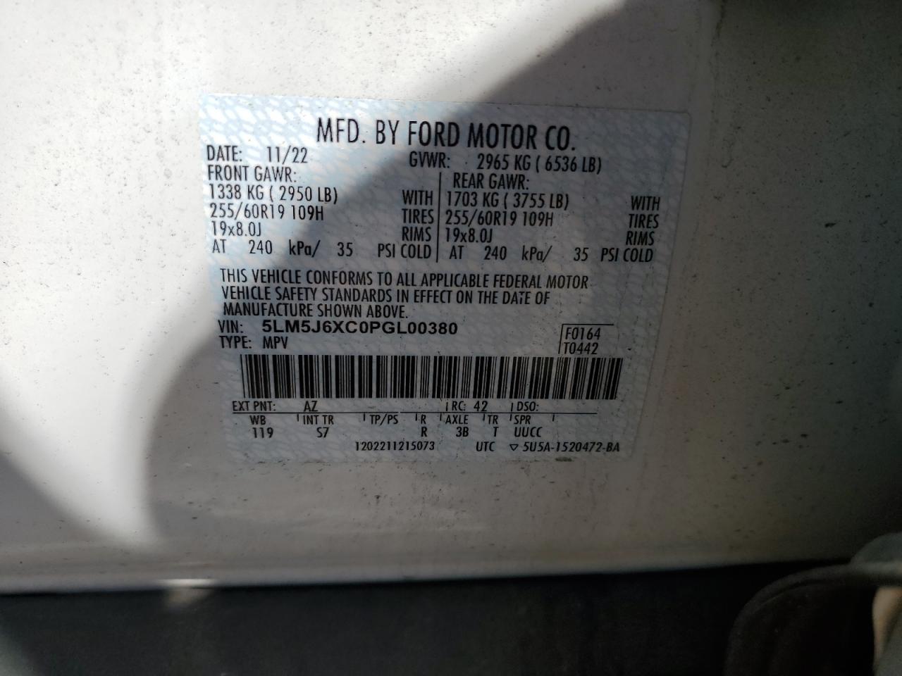2023 Lincoln Aviator VIN: 5LM5J6XC0PGL00380 Lot: 55167045