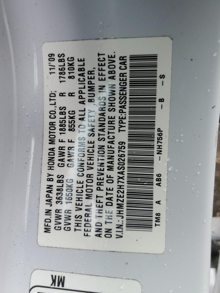 2010 Honda Insight Ex VIN: JHMZE2H7XAS026759 Lot: 56533785
