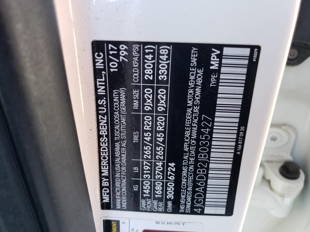 2018 Mercedes-Benz Gle 550E 4Matic VIN: 4JGDA6DB2JB035427 Lot: 57549365