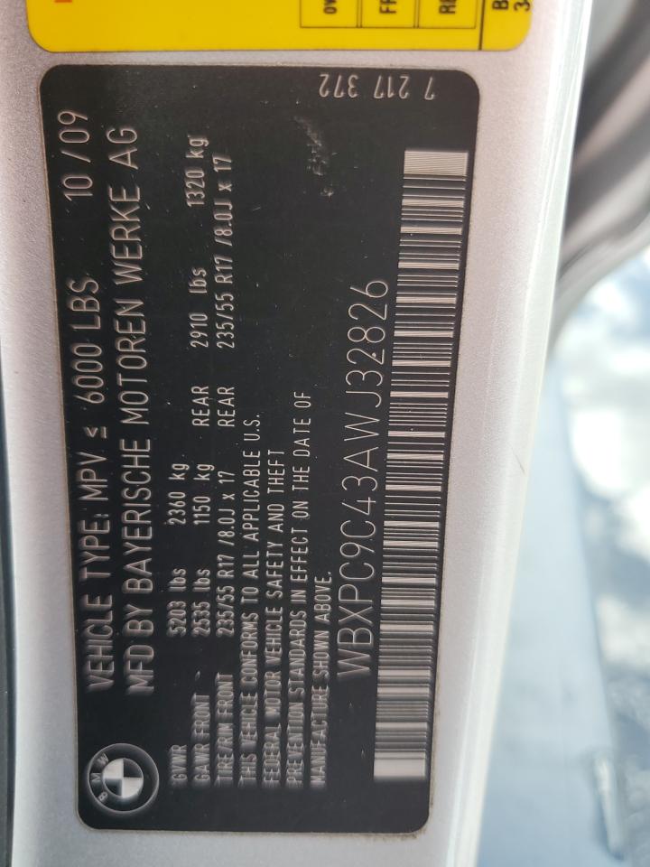 2010 BMW X3 xDrive30I VIN: WBXPC9C43AWJ32826 Lot: 56503615