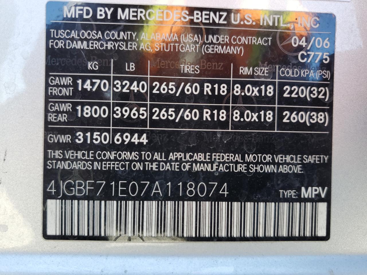 2007 Mercedes-Benz Gl 450 4Matic VIN: 4JGBF71E07A118074 Lot: 57895955