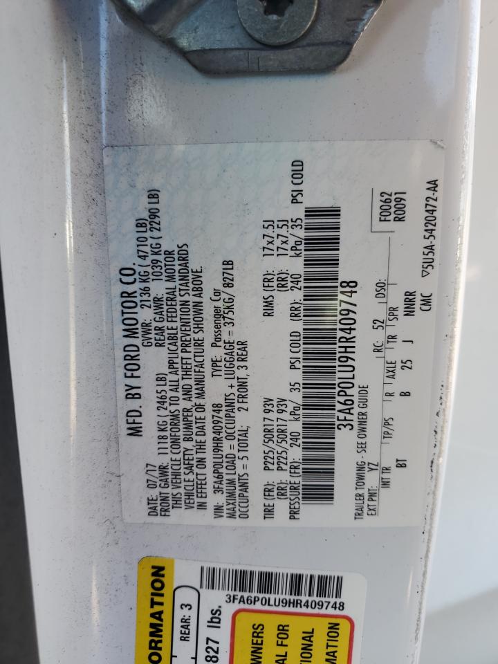 2017 Ford Fusion Se Hybrid VIN: 3FA6P0LU9HR409748 Lot: 54025095