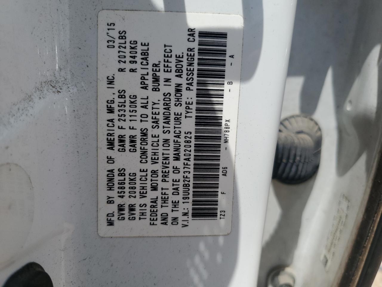 2015 Acura Tlx VIN: 19UUB2F37FA020825 Lot: 56641335