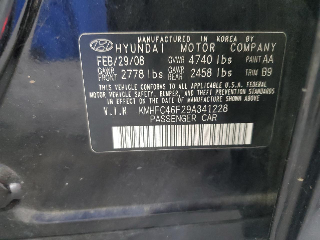 2009 Hyundai Azera Se VIN: KMHFC46F29A341228 Lot: 55204355
