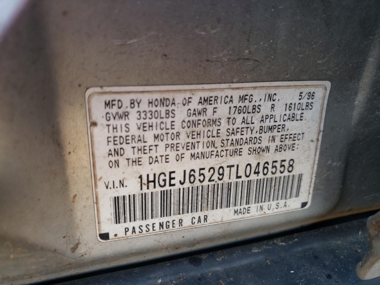 1996 Honda Civic Dx VIN: 1HGEJ6529TL046558 Lot: 55583665