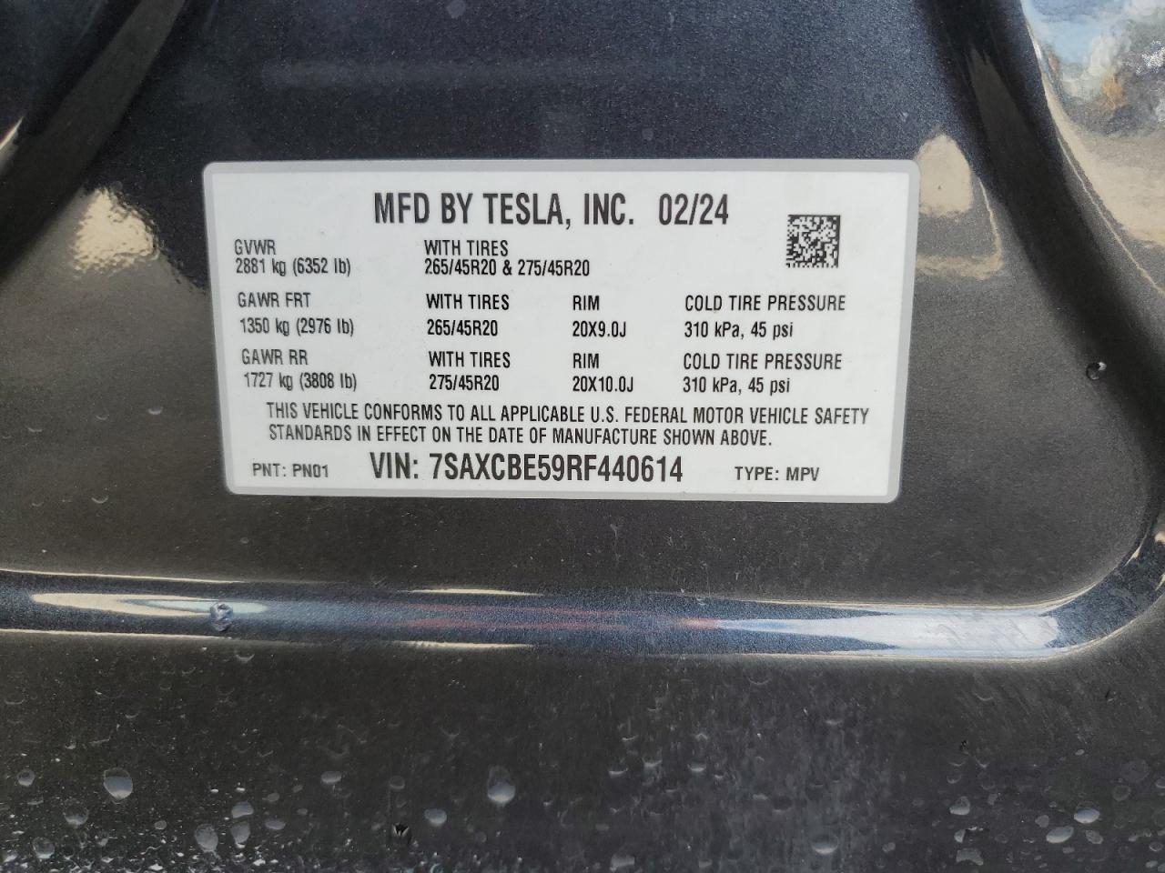 2024 Tesla Model X VIN: 7SAXCBE59RF440614 Lot: 56702575
