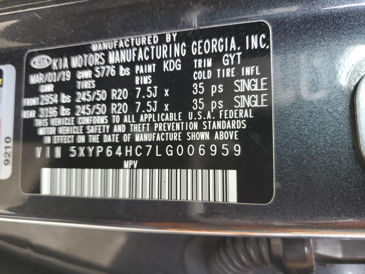 2020 Kia Telluride S VIN: 5XYP64HC7LG006959 Lot: 55850595