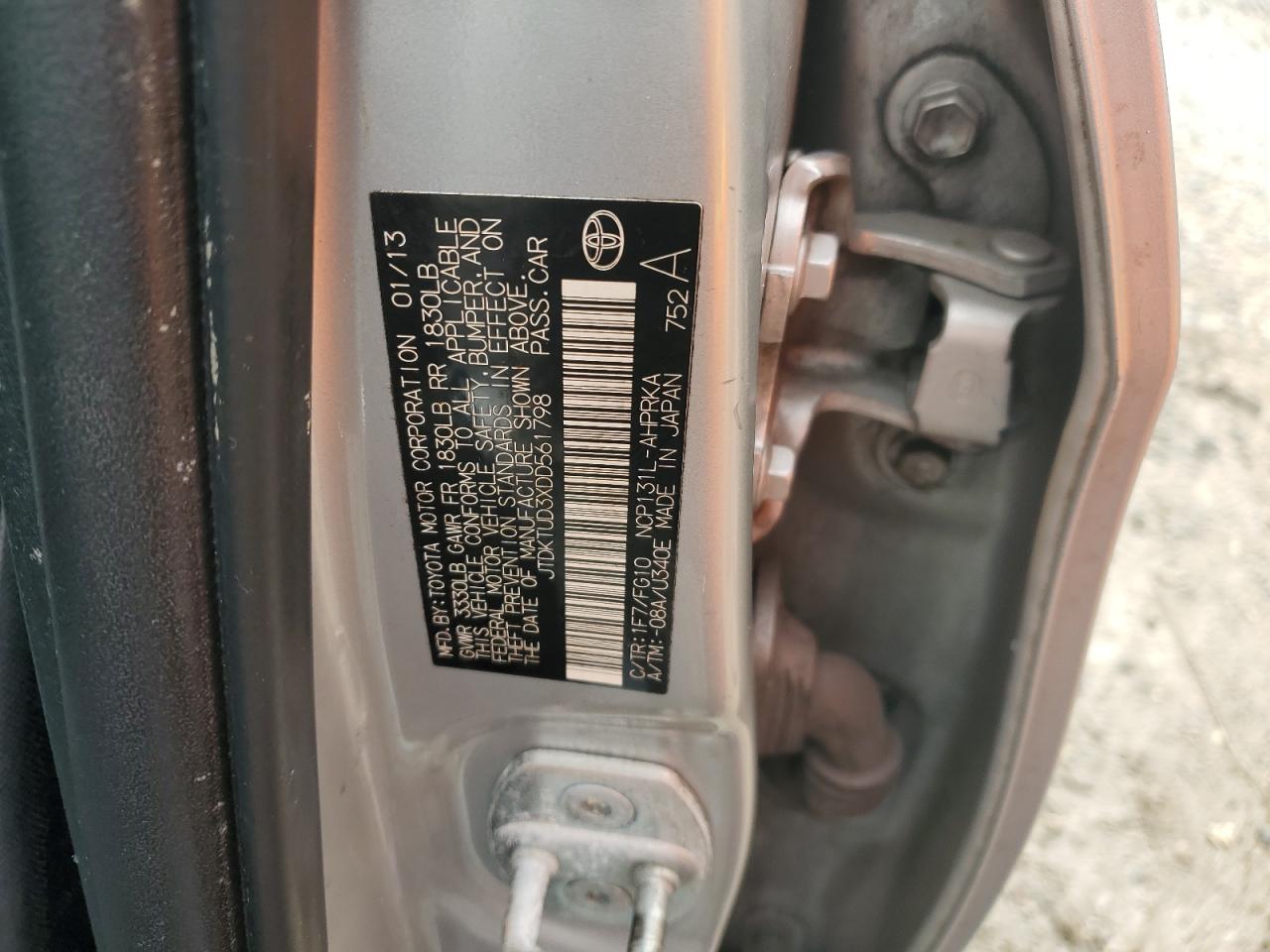 2013 Toyota Yaris VIN: JTDKTUD3XDD561798 Lot: 56690555