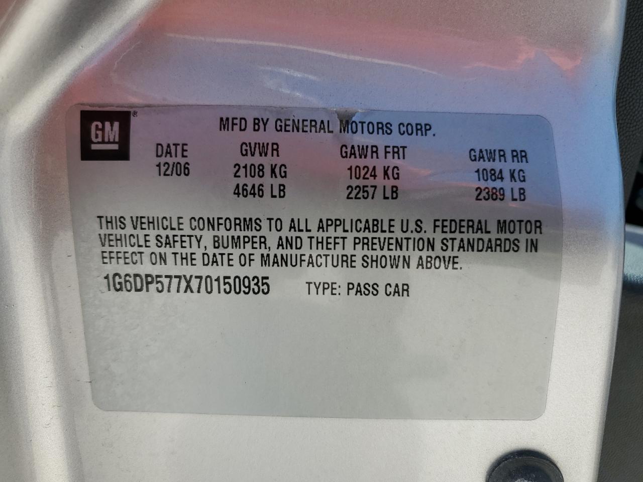 2007 Cadillac Cts Hi Feature V6 VIN: 1G6DP577X70150935 Lot: 56952445