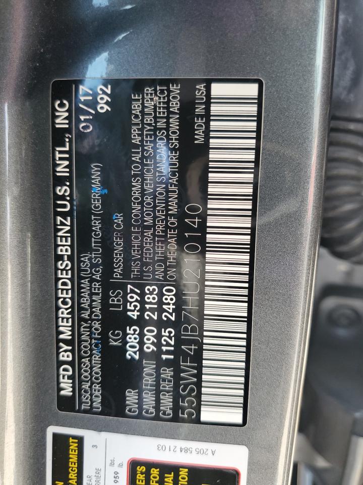 2017 Mercedes-Benz C 300 VIN: 55SWF4JB7HU210140 Lot: 56845085