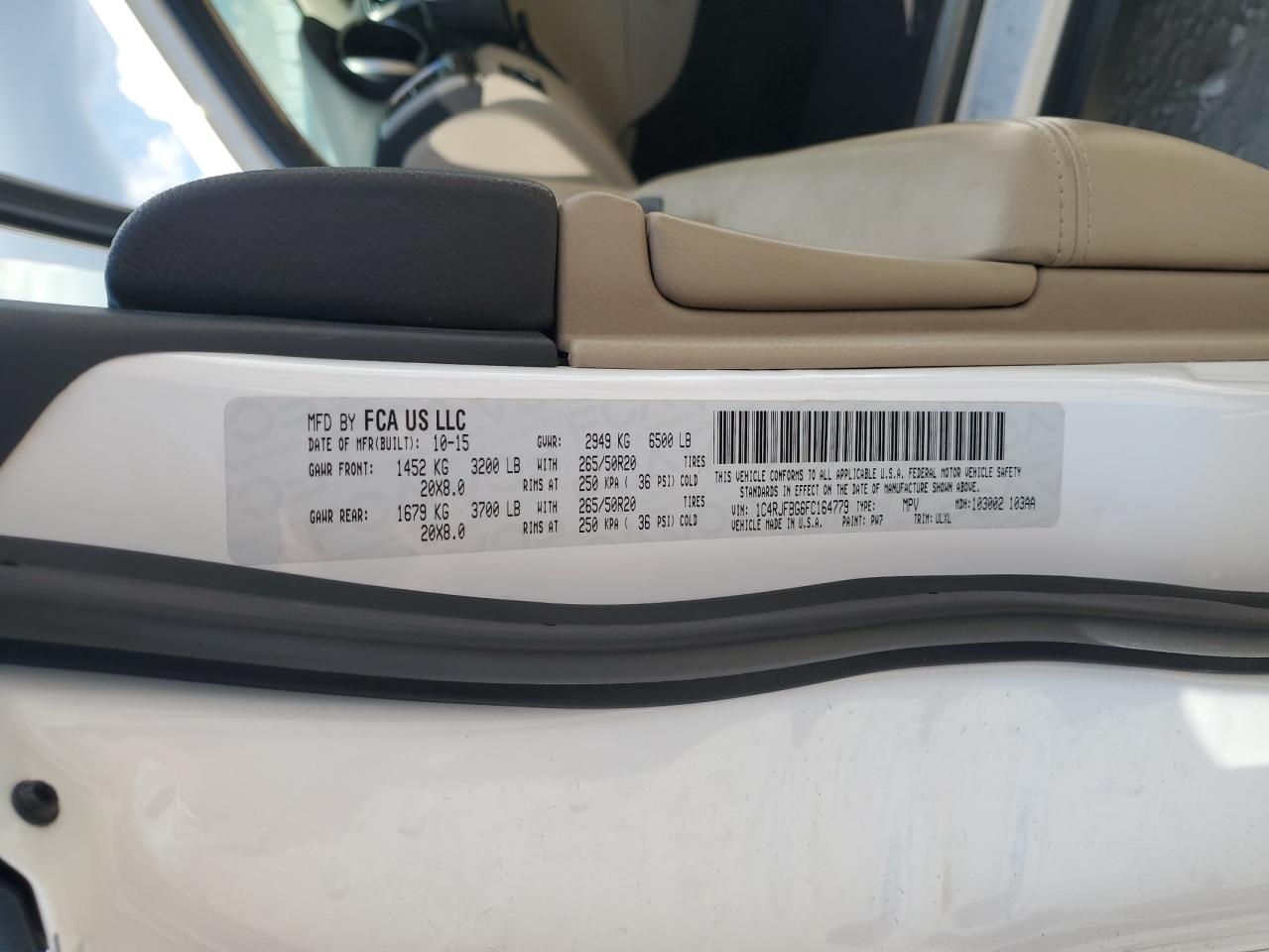 2015 Jeep Grand Cherokee Limited VIN: 1C4RJFBG6FC164779 Lot: 57094525