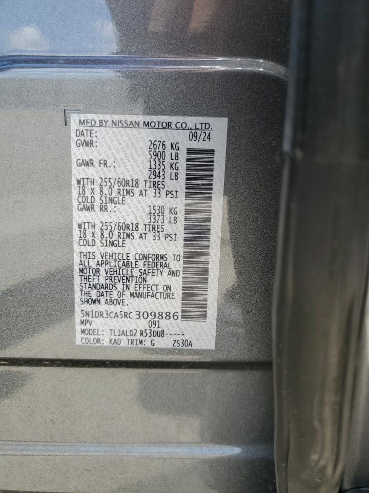 2024 Nissan Pathfinder Sl VIN: 5N1DR3CA5RC309886 Lot: 56971355