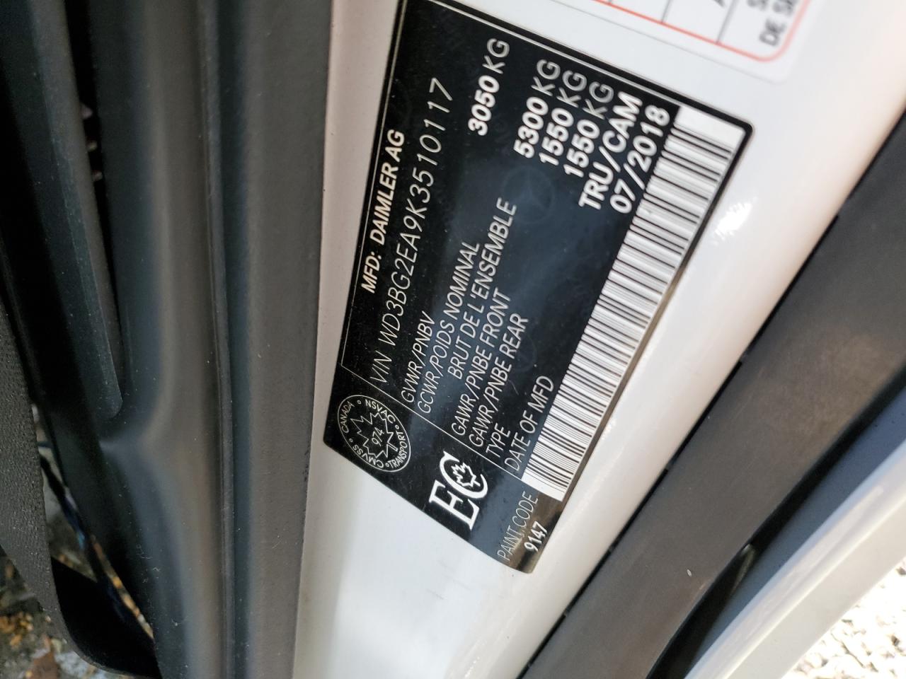 wd3bg2ea9k3510117 WD3BG2EA9K3510117 2019 Mercedes-Benz Metris