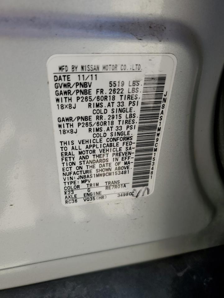2012 Infiniti Fx35 VIN: JN8AS1MW9CM153481 Lot: 56983905