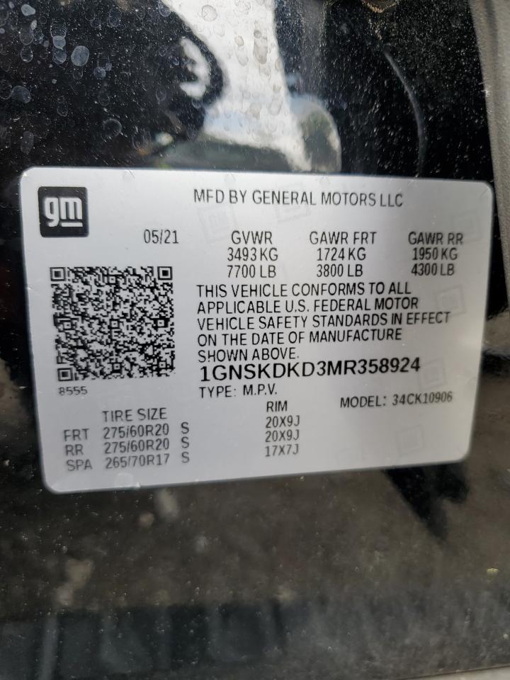 2021 Chevrolet Suburban K1500 Z71 VIN: 1GNSKDKD3MR358924 Lot: 56044415