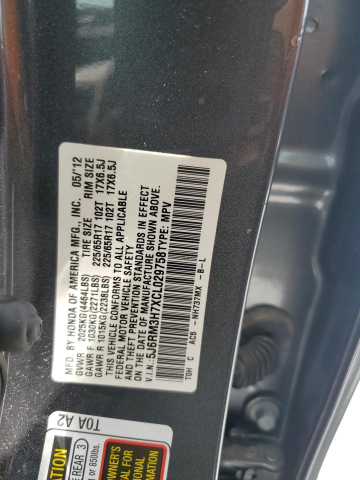 2012 Honda Cr-V Exl VIN: 5J6RM3H7XCL029758 Lot: 58939345