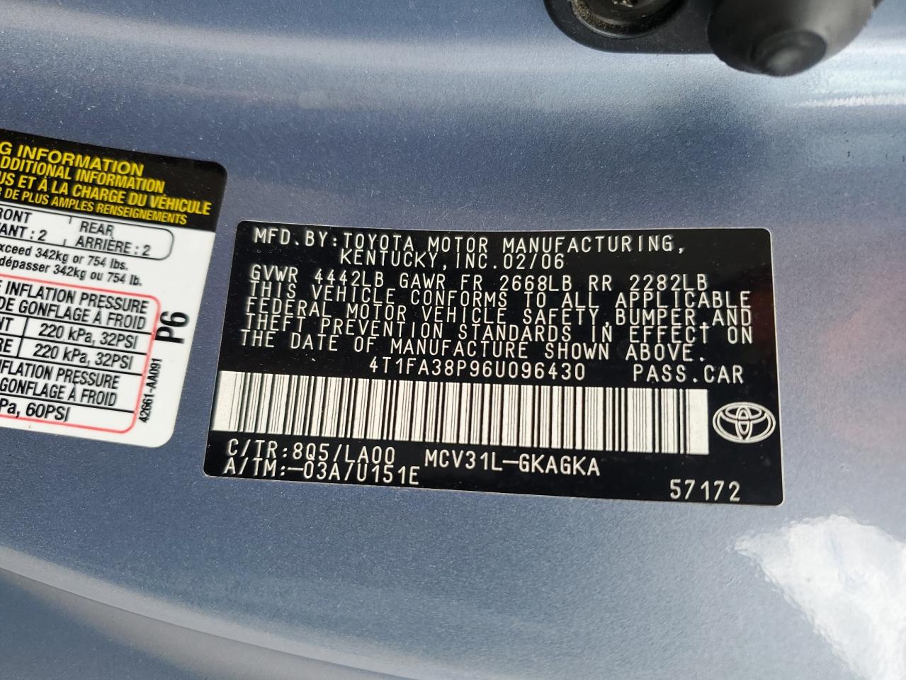 2006 Toyota Camry Solara Se VIN: 4T1FA38P96U096430 Lot: 56981335