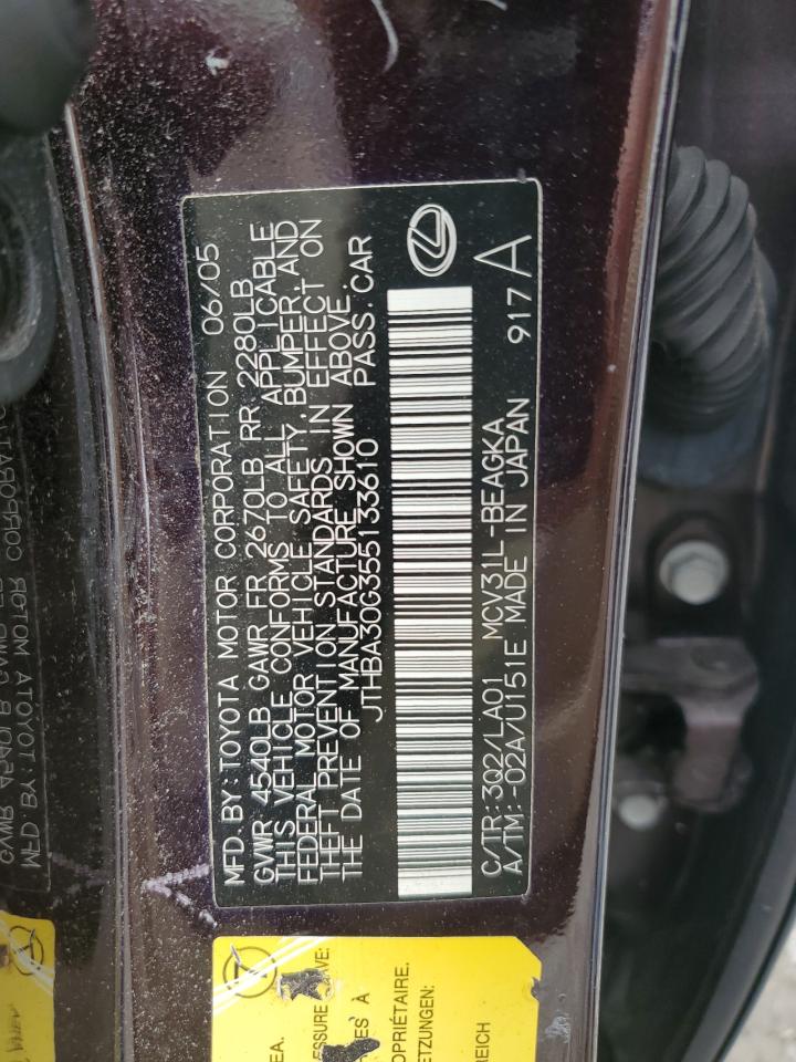 2005 Lexus Es 330 VIN: JTHBA30G355133610 Lot: 56678625