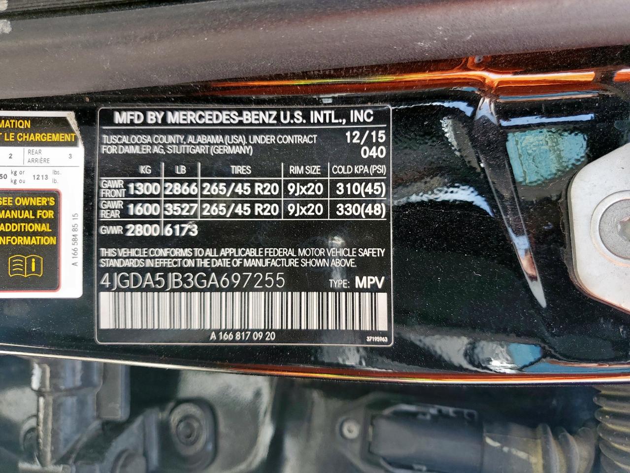 2016 Mercedes-Benz Gle 350 VIN: 4JGDA5JB3GA697255 Lot: 56719985