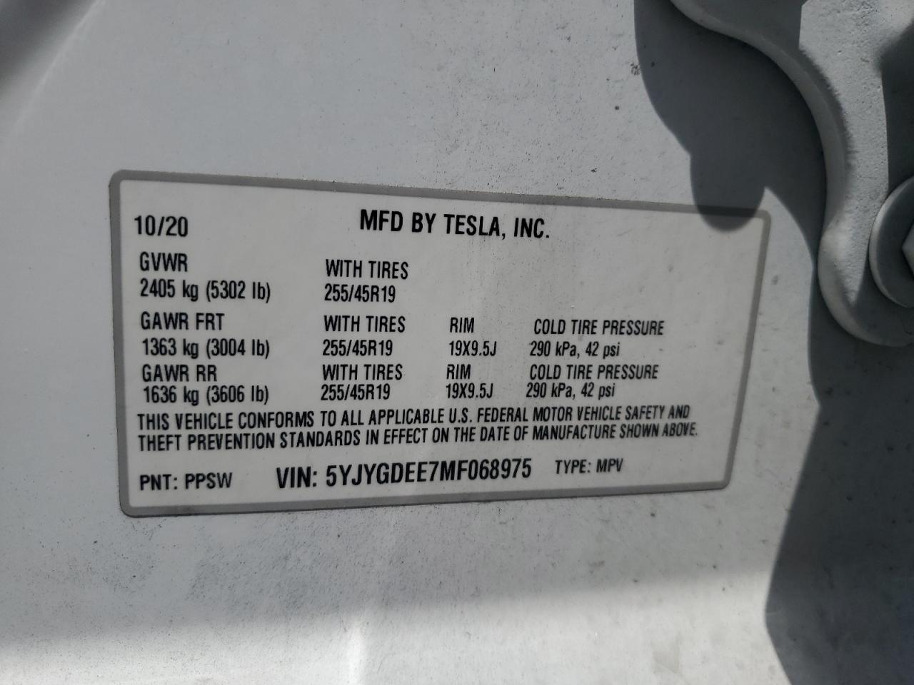 2021 Tesla Model Y VIN: 5YJYGDEE7MF068975 Lot: 56716945