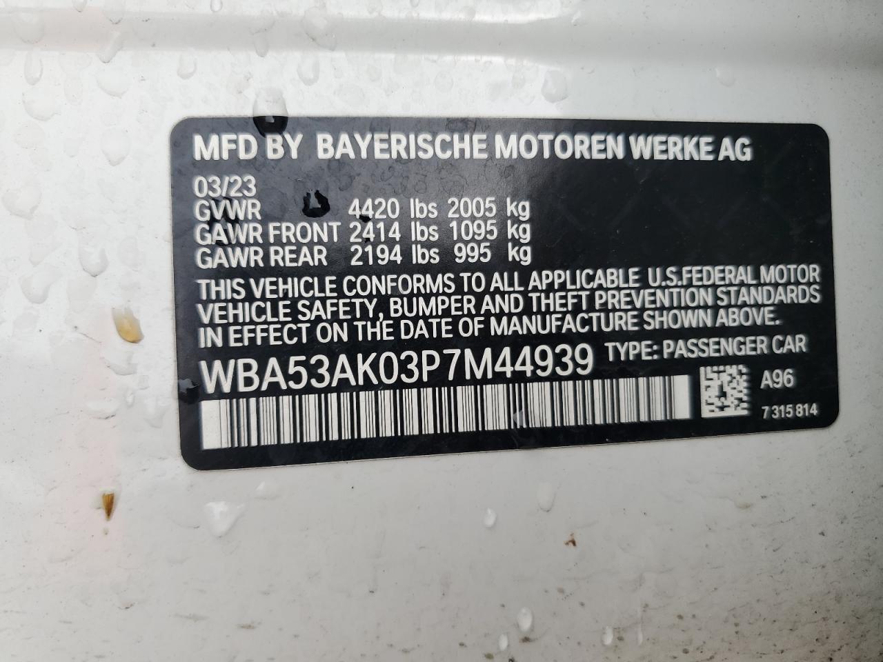 2023 BMW 228I VIN: WBA53AK03P7M44939 Lot: 58771085