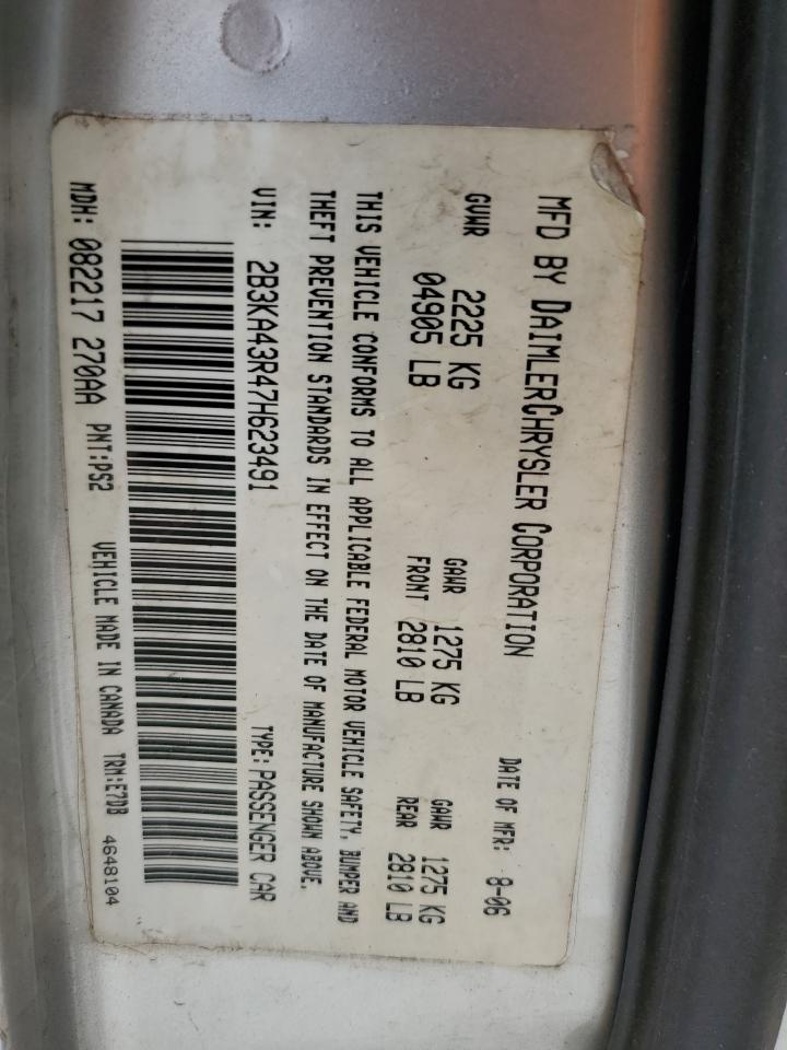 2007 Dodge Charger Se VIN: 2B3KA43R47H623491 Lot: 57099825