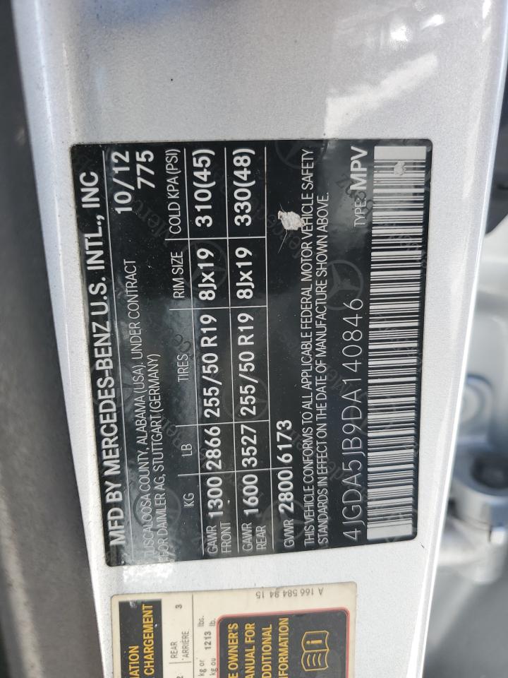 2013 Mercedes-Benz Ml 350 VIN: 4JGDA5JB9DA140846 Lot: 56000205