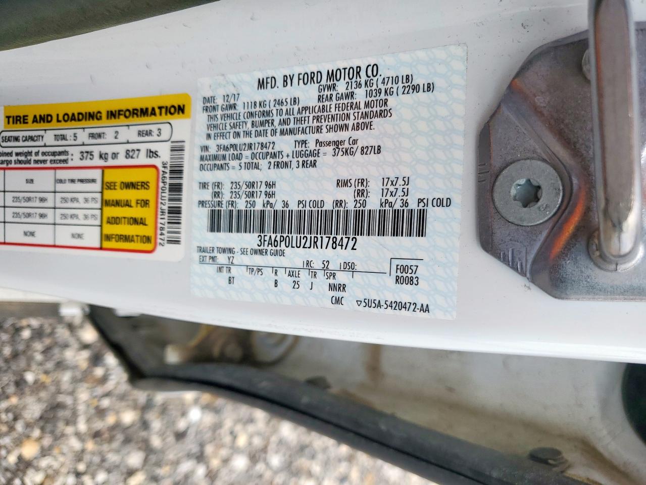 2018 Ford Fusion Se Hybrid VIN: 3FA6P0LU2JR178472 Lot: 55085385
