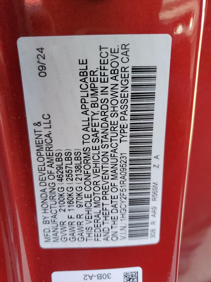 2024 Honda Accord Hybrid Sport VIN: 1HGCY2F51RA095231 Lot: 56355705