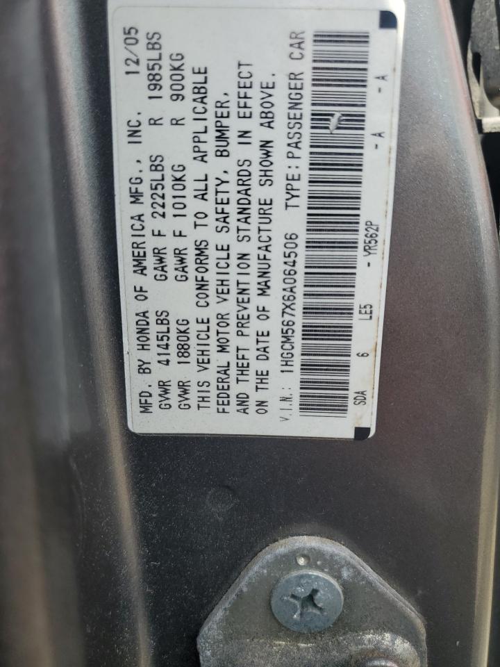 2006 Honda Accord Ex VIN: 1HGCM567X6A064506 Lot: 56668125