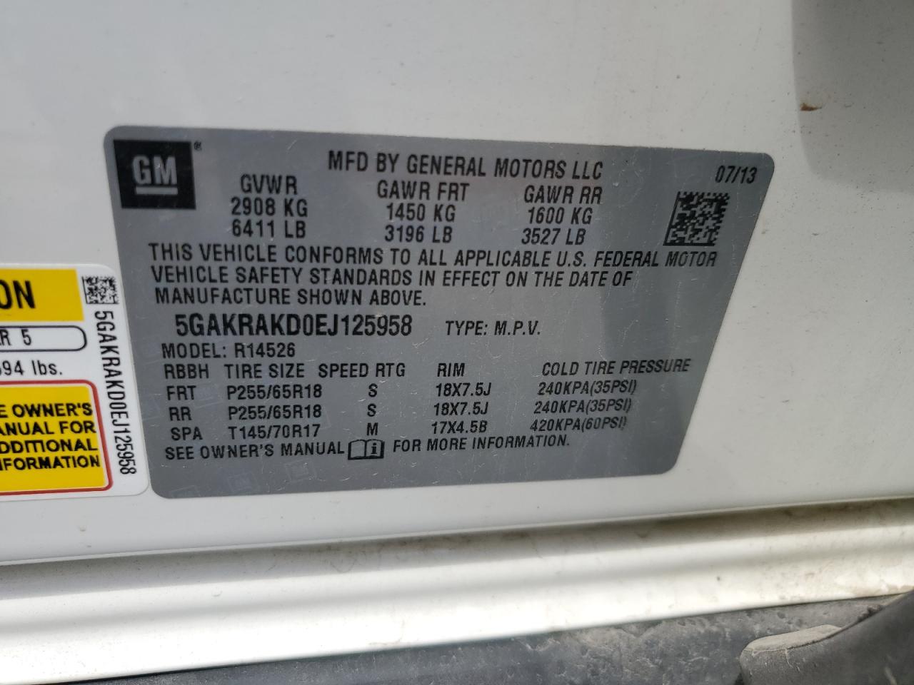 2014 Buick Enclave VIN: 5GAKRAKD0EJ125958 Lot: 56744905