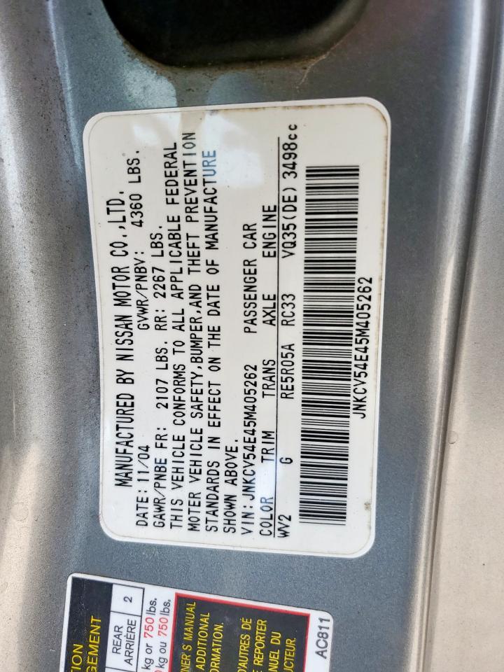 2005 Infiniti G35 VIN: JNKCV54E45M405262 Lot: 56985675
