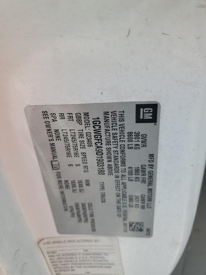 2013 Chevrolet Express G2500 VIN: 1GCWGFCA9D1903180 Lot: 57453195