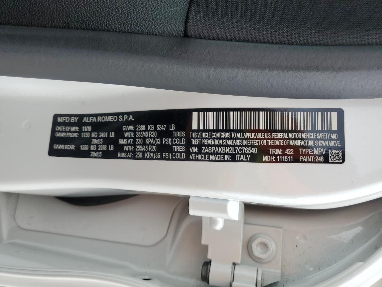 2020 Alfa Romeo Stelvio Ti VIN: ZASPAKBN2L7C76540 Lot: 56097955